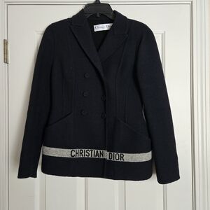 Dior Women's Navy Blue / Gray Bar Jacket Wool Sz 8 US NWT